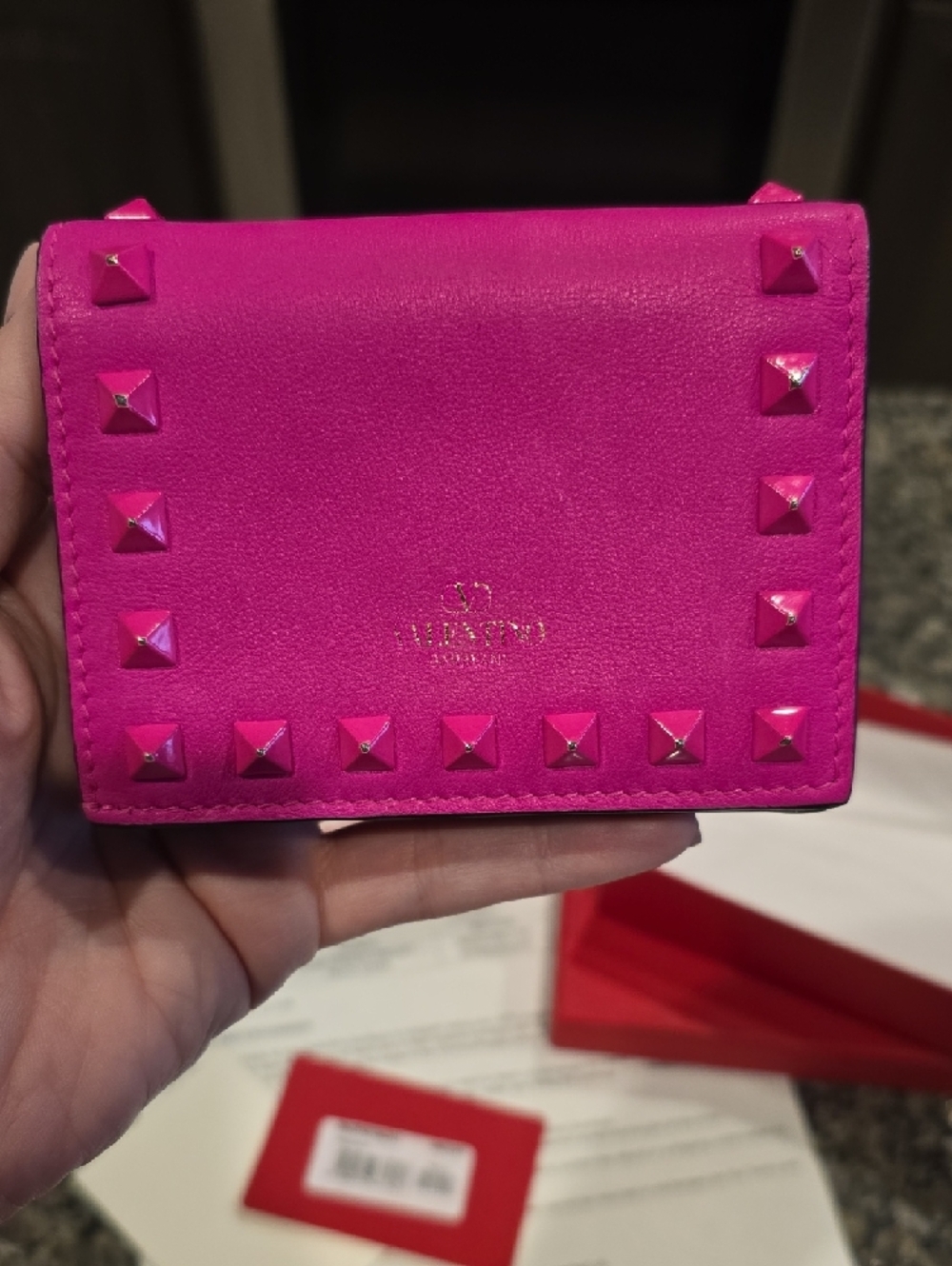 Valentino Hot Pink Rockstud Leather Wallet - Picture 3 of 16
